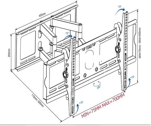DL-D-108LT 30"-75" 65" 80kg Heavy Duty Full Motion Large TV Wall Mount Bracket 孔距 700X500 Adjustment Arm Bracket Rotate 90 in Saudi Arabia