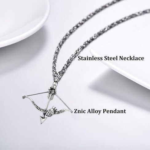 الصليب القوس والسهم قلادة للرجال، غير تشويه دائم الفولاذ المقاوم للصدأ قلادة 24 بوصة مع سبائك الزنك الصليب قلادة للذكور، اكسسوارات مجوهرات الرماية هدية لعيد الحب لصديقها والزوج in Kuwait