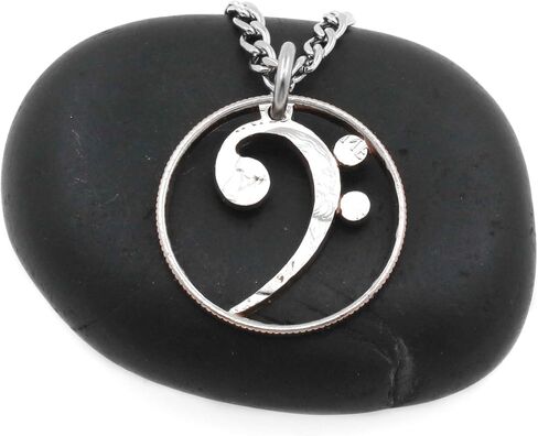قلادة Bass Clef، ملاحظة موسيقية مجوفة، هدية مجوهرات موسيقية، مقطوعة ومصقولة من ربع، عملة مقطوعة يدويًا، حسب NameCoins in Kuwait
