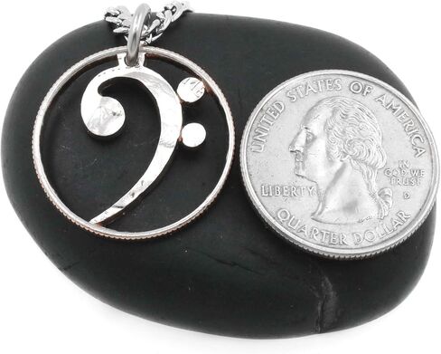 قلادة Bass Clef، ملاحظة موسيقية مجوفة، هدية مجوهرات موسيقية، مقطوعة ومصقولة من ربع، عملة مقطوعة يدويًا، حسب NameCoins in Kuwait