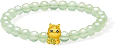 24K Solid Gold Bracelets Cute Horse Animal Charm Green Prehnite Gemstone Beaded Stretch Bracelet Dainty Jewelry for Women Daughter Birthday Christmas 6.7"/17CM A1916023 in Kuwait