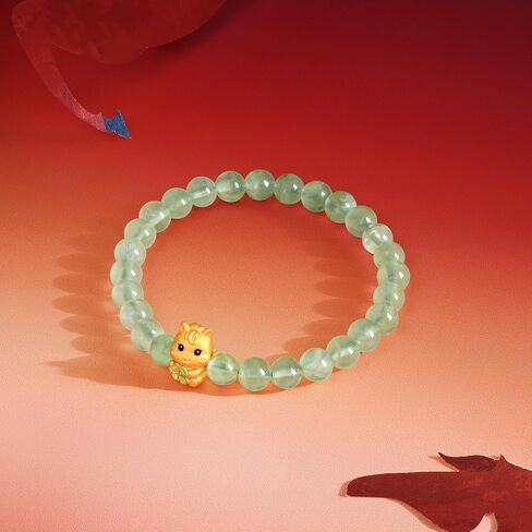 24K Solid Gold Bracelets Cute Horse Animal Charm Green Prehnite Gemstone Beaded Stretch Bracelet Dainty Jewelry for Women Daughter Birthday Christmas 6.7"/17CM A1916023 in Kuwait