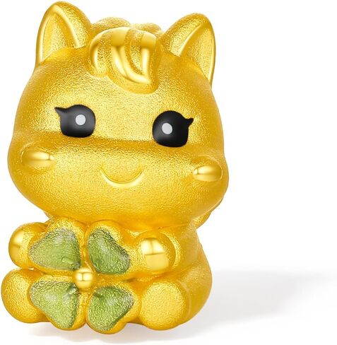 24K Solid Gold Bracelets Cute Horse Animal Charm Green Prehnite Gemstone Beaded Stretch Bracelet Dainty Jewelry for Women Daughter Birthday Christmas 6.7"/17CM A1916023 in Kuwait