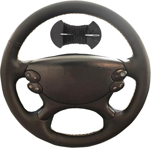 Car Steering Wheel Cover Microfiber Leather Stitch Wheel Wrap Fit for Mercedes Benz E-Class W211 E230 E350 E280 CLS-Class CLS 350 500 G AMG SL CLK,Black in Kuwait