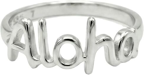 925 Sterling Silver Hawaiian Ring, "Aloha Hawaii" Graffiti Script Wedding Band, Nickel Free Hypoallergenic for Sensitive Skin, Gift Box Included in Saudi Arabia
