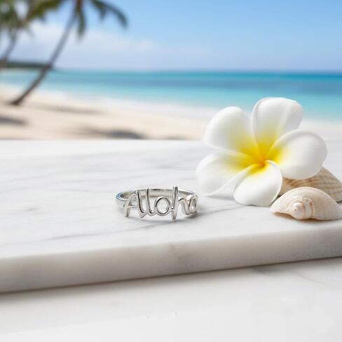 خاتم هاواي من الفضة الإسترلينية عيار 925، خاتم زفاف بكتابة جرافيتي "Aloha Hawaii"، خالٍ من النيكل ولا يسبب الحساسية للبشرة الحساسة، يتضمن صندوق هدايا in Kuwait