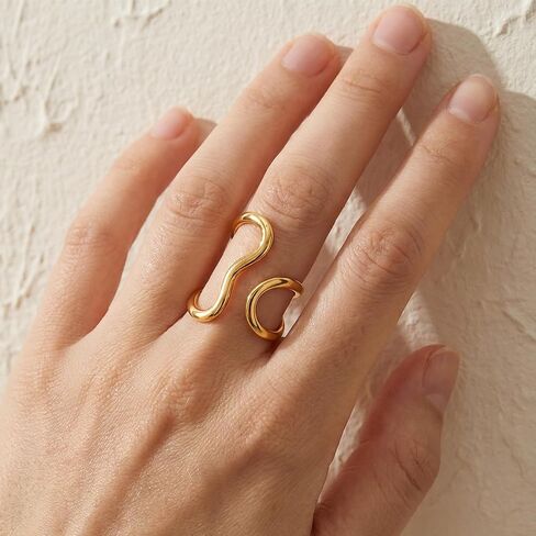 2pcs Chunky Rings for Women Thumb Rings Gold Silver Valentines Day Gifts Adjustable Knuckle Band Asymmetrical Wavy Curve Band New Year Anniversary Jewelry Accessories Dating Commuting Party in Kuwait