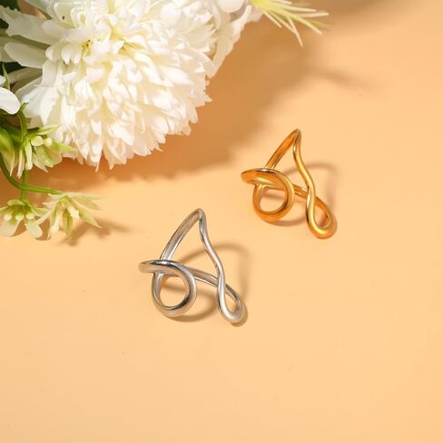2pcs Chunky Rings for Women Thumb Rings Gold Silver Valentines Day Gifts Adjustable Knuckle Band Asymmetrical Wavy Curve Band New Year Anniversary Jewelry Accessories Dating Commuting Party in Kuwait