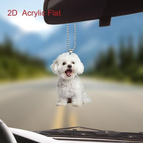 Bichon Frise Acrylic Keychain - 2D Flat Car Mirror Charm - Cute Dog Lover Gift - Funny Hanging Decor for Home & Vehicle Interior in Kuwait