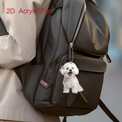 Bichon Frise Acrylic Keychain - 2D Flat Car Mirror Charm - Cute Dog Lover Gift - Funny Hanging Decor for Home & Vehicle Interior in Kuwait