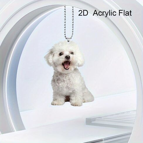 Bichon Frise Acrylic Keychain - 2D Flat Car Mirror Charm - Cute Dog Lover Gift - Funny Hanging Decor for Home & Vehicle Interior in Kuwait