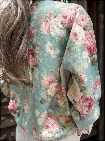 Milumia Women's Floral Print Button Front Knit Cardigan Sweater Crewneck Long Sleeve Sweaters in Saudi Arabia