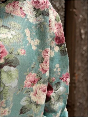 Milumia Women's Floral Print Button Front Knit Cardigan Sweater Crewneck Long Sleeve Sweaters in Saudi Arabia