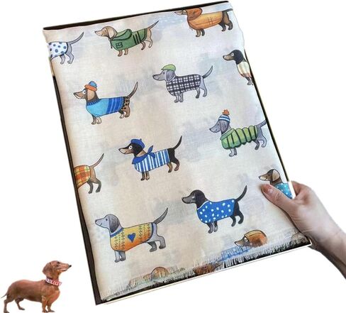 Women's Elegant Pet Pattern Scarf, Dachshund Scarf Shawl, Soft Cotton Linen Shawl, High-end Aristocratic Style for Office Ladies, Natural Cimple Women's Wraps & Pashminas for Dog Lovers in Kuwait