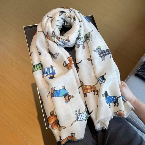 Women's Elegant Pet Pattern Scarf, Dachshund Scarf Shawl, Soft Cotton Linen Shawl, High-end Aristocratic Style for Office Ladies, Natural Cimple Women's Wraps & Pashminas for Dog Lovers in Kuwait