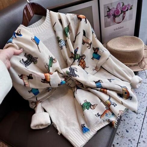 Women's Elegant Pet Pattern Scarf, Dachshund Scarf Shawl, Soft Cotton Linen Shawl, High-end Aristocratic Style for Office Ladies, Natural Cimple Women's Wraps & Pashminas for Dog Lovers in Kuwait