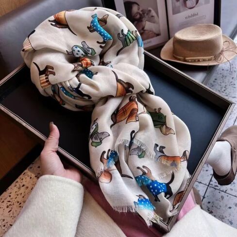 Women's Elegant Pet Pattern Scarf, Dachshund Scarf Shawl, Soft Cotton Linen Shawl, High-end Aristocratic Style for Office Ladies, Natural Cimple Women's Wraps & Pashminas for Dog Lovers in Kuwait