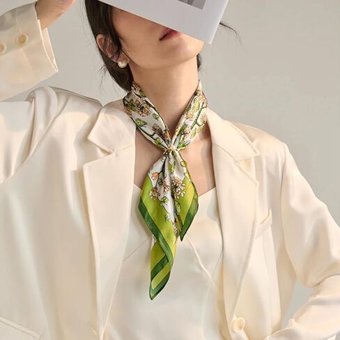 Women’s Mulberry Silk Bandana Scarf - Green Square Satin Head Wrap for Hair & Neck in Saudi Arabia