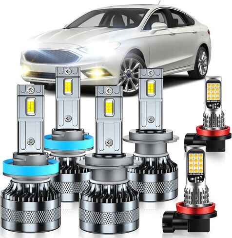 Compatible with 2006-2018 Ford Fusion Fog Light Bulbs, High/Low Beam Fog Light Bulbs Combo, 600% Brightness, 6000K White and 3000K Yellow, Pack of 6 in Saudi Arabia