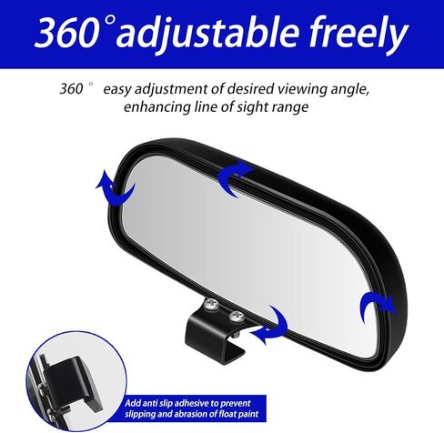 2PCS Car Blind Spot Mirror, 360° Adjustable HD Glass Convex Wide Angle Vehicle Blindspot Rear View Mirror, Automotive Rectangle Side View Blind Spot, Universal for Vehicles (Black) in Saudi Arabia