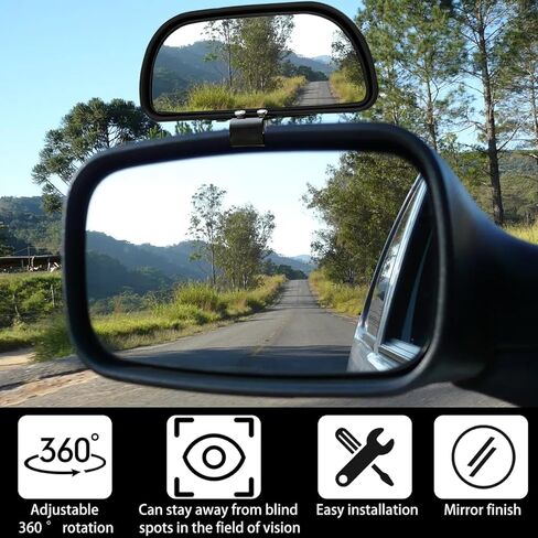 2PCS Car Blind Spot Mirror, 360° Adjustable HD Glass Convex Wide Angle Vehicle Blindspot Rear View Mirror, Automotive Rectangle Side View Blind Spot, Universal for Vehicles (Black) in Saudi Arabia