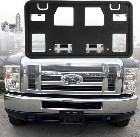 Front License Plate Frame Compatible with 2008-2014 Ford E-150 / E-250, 2008-2024 Ford E-350 Super Duty/E-450 Super Duty Front Bumper License Plate Holder Mounting Bracket Replace # 8C2Z17A385AA in Kuwait