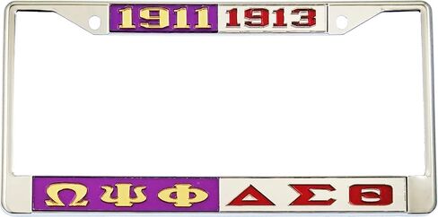 Omega Psi/Ψ Phi + Delta Sigma/Σ Theta Split License Plate Frame [Silver Standard Frame - Purple/Gold/Silver/Red - Car/Truck] - ID#32384 in Kuwait