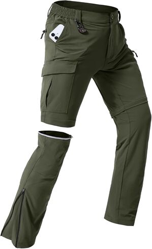 سراويل موهين للمشي لمسافات طويلة للرجال، سراويل تكتيكية للعمل سريعة الجفاف وقابلة للتحويل مع 5 جيوب in Kuwait