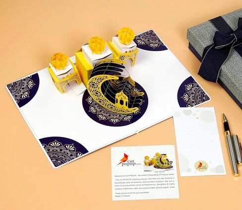 بطاقة رمضان المنبثقة من CUTPOPUP، رمضان كريم ثلاثي الأبعاد، عيد مبارك، هدية رائعة للشهر الكريم، احتفال عيد الفطر، عطلة المسلمين، مع ملاحظة ومغلف SD258US1520 in Kuwait