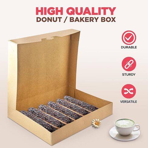 Fit Meal Prep 18 Pack Donut Box 15x11.5x2.25 Auto-Popup Macaron Boxes - Large Kraft Brown Boxes for Baked Goods, Cookies, Breads, Cupcakes, Pizza Durable, Convenient Pastry Box for Home and Bakery in Kuwait