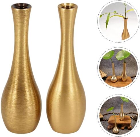 Cabilock 2Pcs Small Copper Vases for Flowers, Gold Vintage Metal Decorative Vases for Home Office Decor, 2.4 Inch X 0.8 Inch in Saudi Arabia