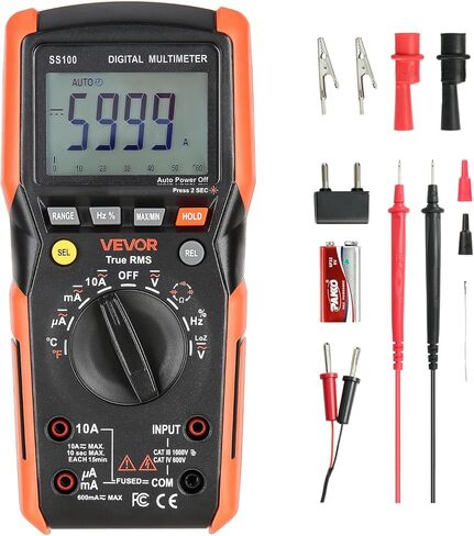 VEVOR Digital Multimeter, 6000-Count TRMS DC/AC Voltmeter Current Tester, Auto-Ranging Multimeter for Current Voltage Resistance Capacitance Temperature Diodes Continuity Low Impedance Measurment in Saudi Arabia