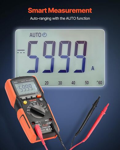 VEVOR Digital Multimeter, 6000-Count TRMS DC/AC Voltmeter Current Tester, Auto-Ranging Multimeter for Current Voltage Resistance Capacitance Temperature Diodes Continuity Low Impedance Measurment in Saudi Arabia