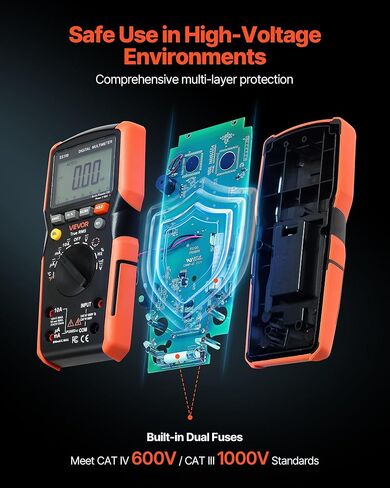 VEVOR Digital Multimeter, 6000-Count TRMS DC/AC Voltmeter Current Tester, Auto-Ranging Multimeter for Current Voltage Resistance Capacitance Temperature Diodes Continuity Low Impedance Measurment in Saudi Arabia