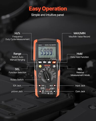 VEVOR Digital Multimeter, 6000-Count TRMS DC/AC Voltmeter Current Tester, Auto-Ranging Multimeter for Current Voltage Resistance Capacitance Temperature Diodes Continuity Low Impedance Measurment in Saudi Arabia