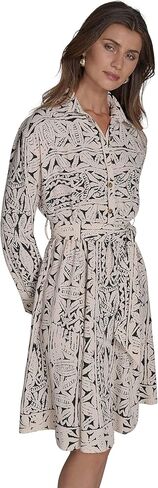 Halston Women's Long Sleeve Collared V-Neck Knee Length Shirt Dress in Saudi Arabia