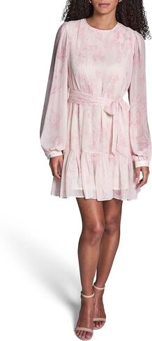 BCBG Women's Long Sleeve Self Tie Ruffle Trim Pleated Mini Dress in Saudi Arabia