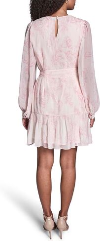 BCBG Women's Long Sleeve Self Tie Ruffle Trim Pleated Mini Dress in Saudi Arabia