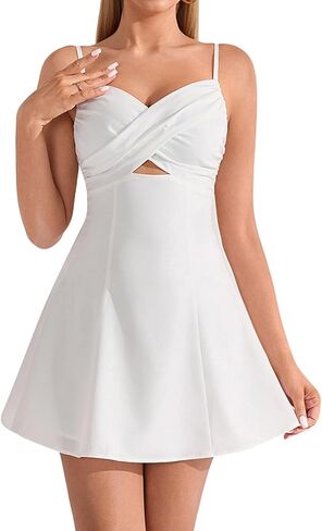 EYNMIN Floral Mini Dresses for Women 2026 Summer Spaghetti Strap Flowy A Line Bow Tie Dress Beach Vacation Short Sundress in Saudi Arabia