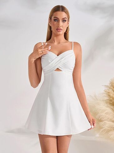 EYNMIN Floral Mini Dresses for Women 2026 Summer Spaghetti Strap Flowy A Line Bow Tie Dress Beach Vacation Short Sundress in Saudi Arabia