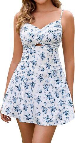 EYNMIN Floral Mini Dresses for Women 2026 Summer Spaghetti Strap Flowy A Line Bow Tie Dress Beach Vacation Short Sundress in Saudi Arabia