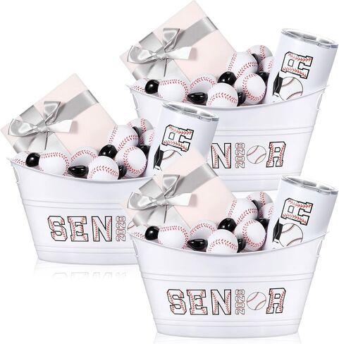 Pickmesh 3 Pcs Football Senior Night Sport Gift Basket, Senior 2026 Graduation Gift Basket, 4.5l Plastic Sport Theme Oval Storage Tub for Football 2026 Decor Party Favors in Kuwait