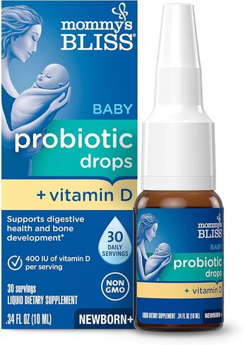 Mommy's Bliss Baby Probiotic Drops + Vitamin D, Supports Digestive Health and Immunity, 400IU Vitamin D for Healthy Bone Development, Newborns +, Flavorless, 0.34 Fl Oz (30 Servings) in Kuwait