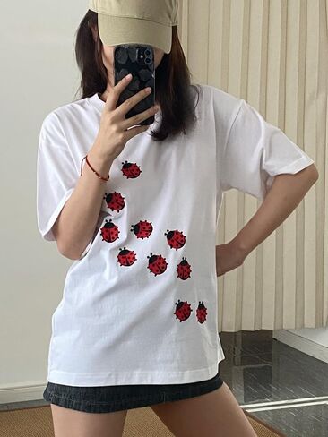 Whimsy Twee Clothes for Women Oversize Graphic Ladybug Tee Y2k Fashion Whimsical Clothes Streetwear in Kuwait