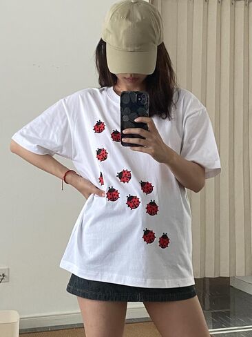 Whimsy Twee Clothes for Women Oversize Graphic Ladybug Tee Y2k Fashion Whimsical Clothes Streetwear in Kuwait