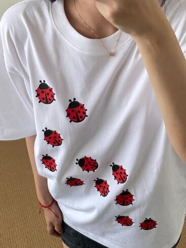 Whimsy Twee Clothes for Women Oversize Graphic Ladybug Tee Y2k Fashion Whimsical Clothes Streetwear in Kuwait