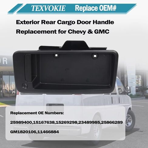 25989400 Exterior Door Handle, Fit for 1996-2015 Chevy Express GMC Savana 1500 2500 3500 Van, Rear Right Cargo Door Handle with License Plate Bracket Holder Housing , Replaces 15167638, 15269298 in Kuwait