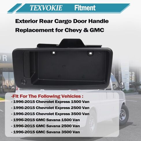 25989400 Exterior Door Handle, Fit for 1996-2015 Chevy Express GMC Savana 1500 2500 3500 Van, Rear Right Cargo Door Handle with License Plate Bracket Holder Housing , Replaces 15167638, 15269298 in Kuwait