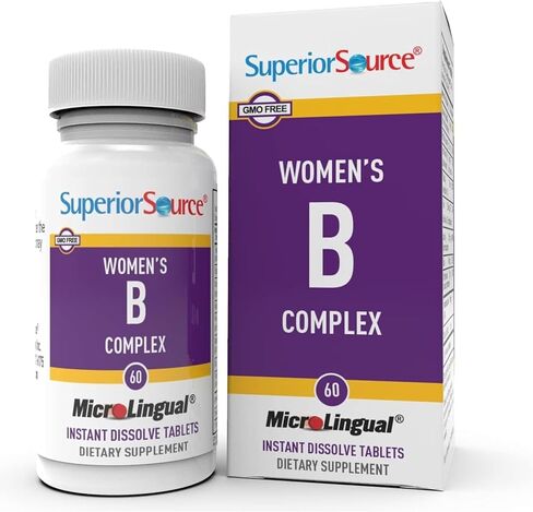 Superior Source Women’s B Complex, Quick Dissolve MicroLingual Tablets, 60 Ct, B12 (1000 mcg) + B1, B2, B3, B5, B6, B7 & Folic Acid (B9), Stress, Heart & Immune Support, Increased Metabolism, Non-GMO in Kuwait