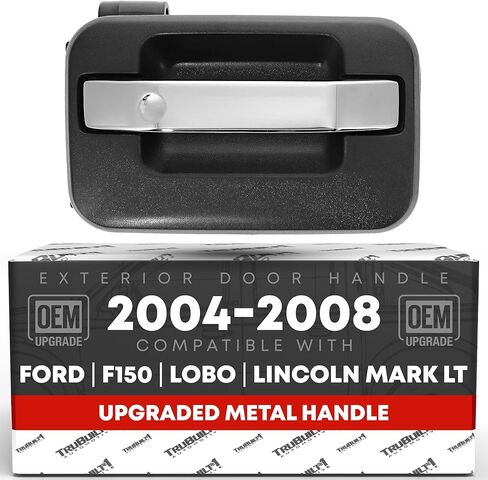 T1A Exterior Front Driver Door Handle, Upgraded Metal - Compatible with 2004-2014 Ford F-150, 04-14 Ford Lobo, 04-14 Lincoln Mark LT - Chrome, Black w/Keyhole - OEM 9L3Z-1522405-BB-HCHMT in Kuwait